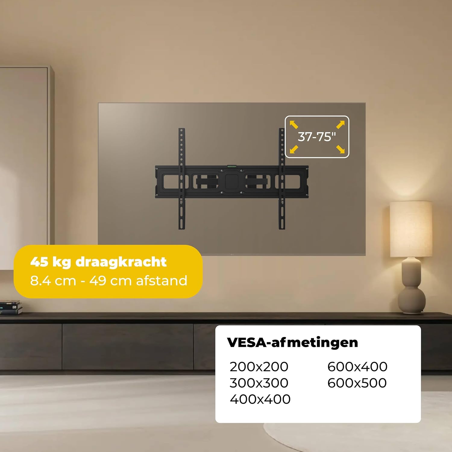 ESTILLO GEAR Draaibare TV-beugel voor 37-75″ | Max 45 kg | VESA 200×200/400×400/600×500